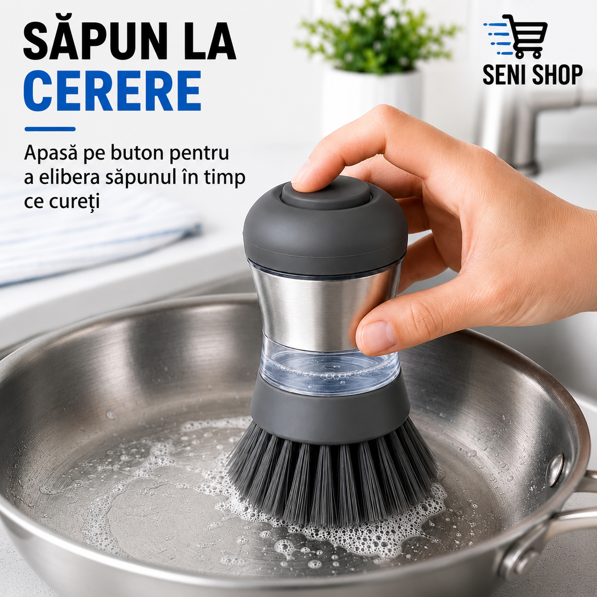 Perie de Vase cu Dozator de Săpun
