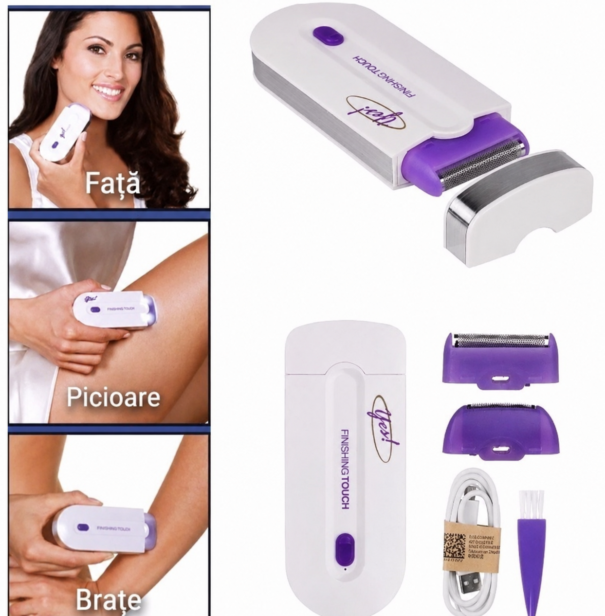 Set 2 în 1 Epilator Facial & Aparat de Ras Electric pentru Femei